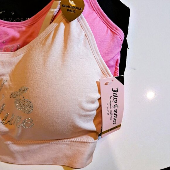 Juicy Couture 2X 3-Pack Glitter Logo Removable Pad Bras Pink & Black NWT - Picture 6 of 13